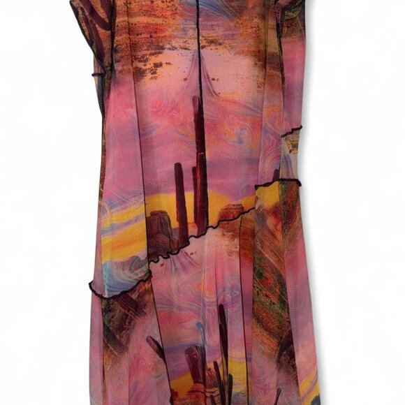 Urban Outfitters Moxie Cactus Desert Mesh Mini Dress Size Small - Picture 5 of 6